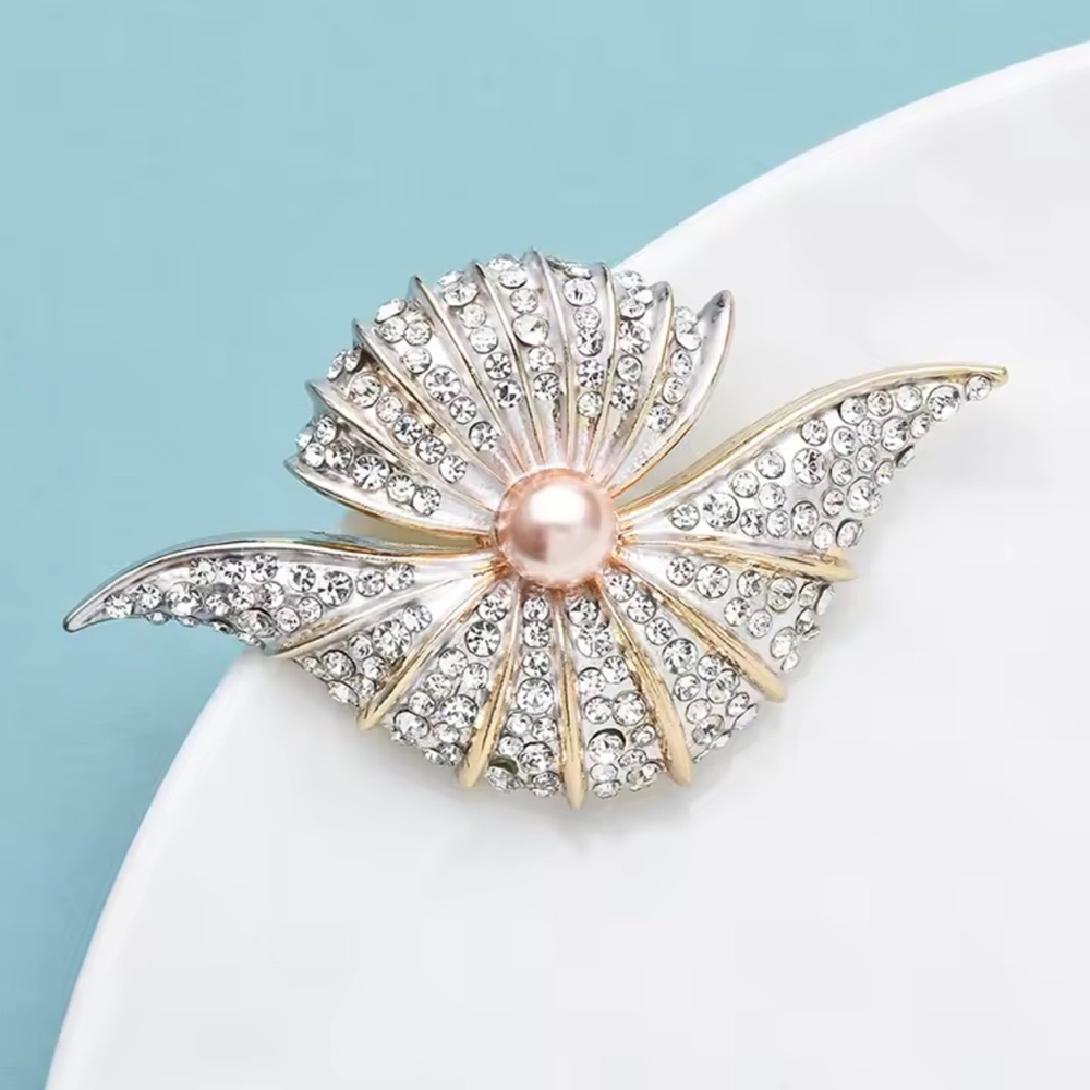 Art Deco Gold Silver Brooch with Pink Pearl - Picture 6 of 8